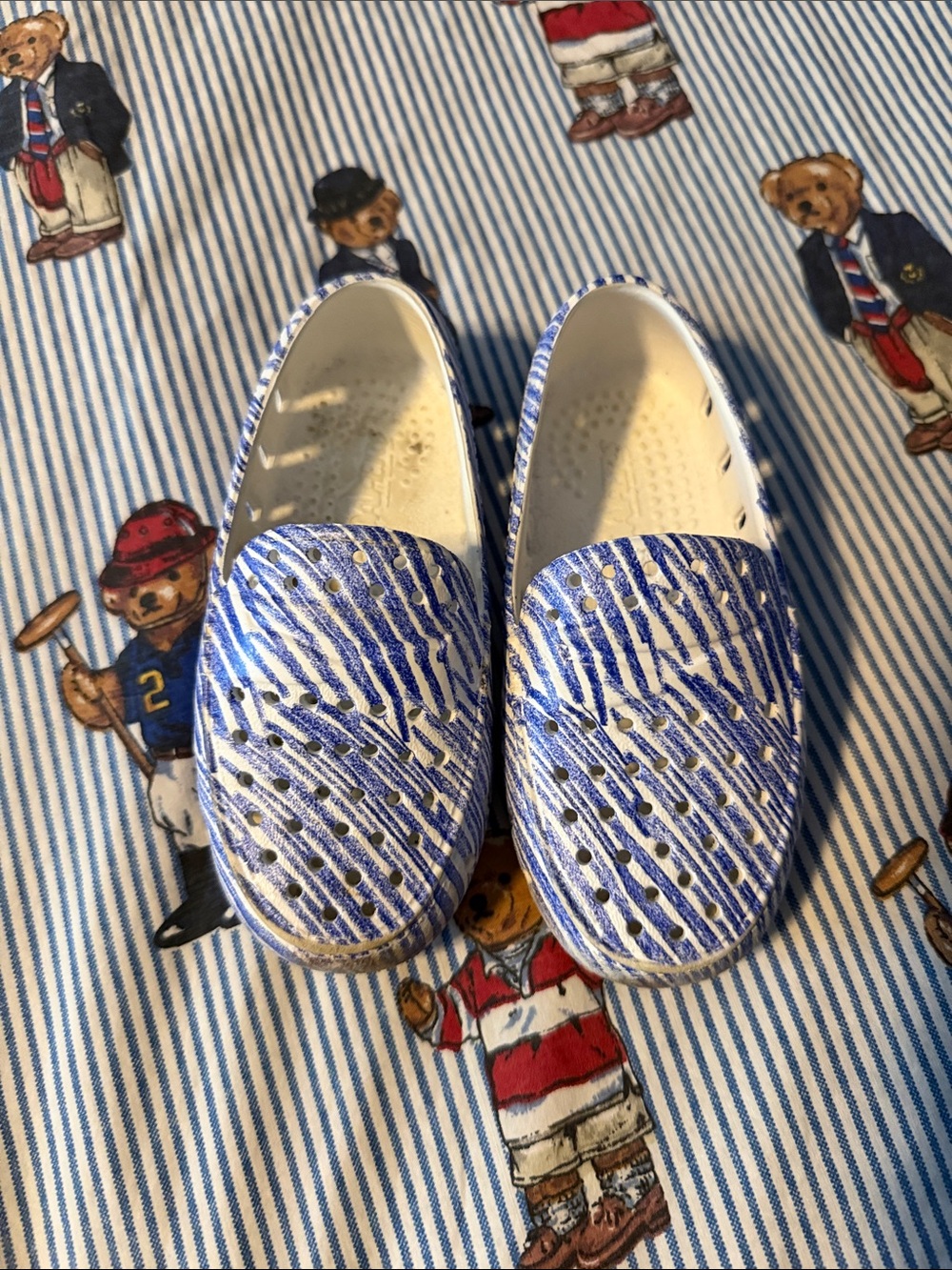 Kids FLOAFERS Blue Patterned Slip-On Shoes SIZE 7